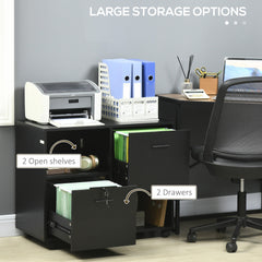 Mobile Printer Stand, Lateral File Cabinet with Lock, Filing Cabinet with Hanging Bars for Letter, A4 Size, Black