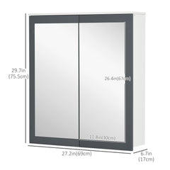 Bathroom Mirror Cabinet, Wall Mounted Medicine Cabinet with Mirror, Double Doors and Adjustable Shelves, White