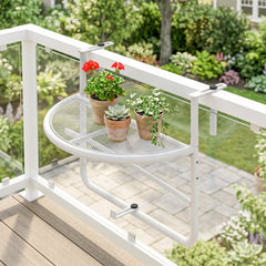 Adjustable Balcony Hanging Railing Table, Metal Mounting Mini Wall Desk Storage Rack, Outdoor Flower Stand Serving Table Half Round, Grey