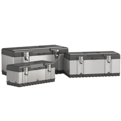 3 Pieces Tool Box Set, Stainless Steel Toolbox with Tray, Handles, Latches, Tool Case for Workshop, Garage