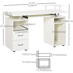 Computer Desk with Keyboard Tray, Home Office Desk with Drawers, CPU Stand, Printer Stand and Open Shelves, Writing Workstation for Study, White