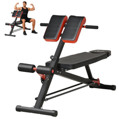 Adjustable Weight Bench Roman Chair Exercise Training Multi-Functional Hyper Extension Bench Dumbbell Bench Ab Sit up Decline Flat Black and Red