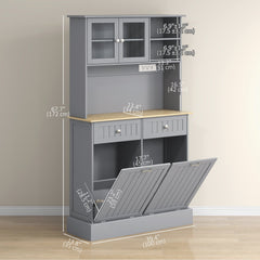 Kitchen Cabinet with Charging Station, 2 Tilt Out Cabinets, Microwave Stand, Freestanding Kitchen Pantry Cabinet, Black