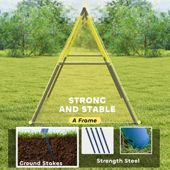 Kids Swing Set, Heavy Duty Metal 2 Seat Swing Stand Set with Ground Stakes, Supports 150 kg, Indoor Outdoor, Blue