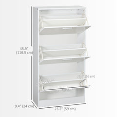 Slim Shoe Storage with 3 Flip Drawers and Adjustable Shelves Shoe Cabinet Organizer for 15 Pair, High Gloss White