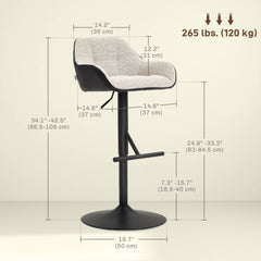 Bar Stools Set of 2, Swivel Counter Height Barstools with Back, Footrest, Armrests, Adjustable Height, Black