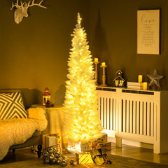 6' Pre Lit Artificial Pencil Christmas Trees, Xmas Tree with Realistic Branches and Warm White LED Lights, Green