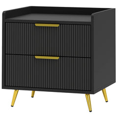 Bedside Table, Nightstand with 2 Drawers, Side End Table with Metal Legs for Bedroom, Black