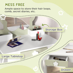 Kids Makeup Vanity Set with Stool, Mirror, Drawer, Storage Boxes, White