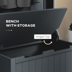 4-In-1 Hall Tree with Coat Rack, Top Shelf, Shoe Storage and Bench Seat, Entryway Bench with 4 Hooks