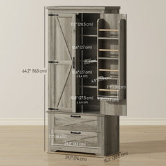 Farmhouse Kitchen Pantry Storage Cabinet, 64" Freestanding Kitchen Pantry Cabinet with Drawers, Distressed Black