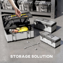 3 Pieces Tool Box Set, Stainless Steel Toolbox with Tray, Handles, Latches, Tool Case for Workshop, Garage