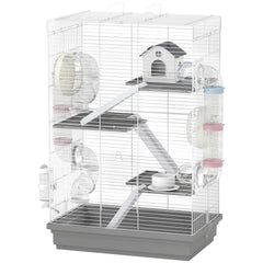 4-Level Large Hamster Cage with DIY Tubes, Water Bottle, Food Dish, Hut, Exercise Wheels, Grey