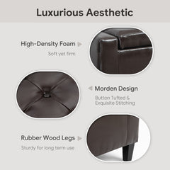 Storage Ottoman Bench, PU Leather Upholstered Bench with Tufted Design, Brown
