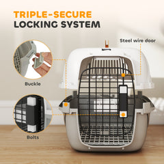 Airline Approved Pet Carrier for Mini Dogs and Cats with Steel Wire Door, Water Bowl, for Car, Airplane, Outdoor