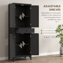Freestanding Storage Cabinet, Kitchen Pantry Cabinet with 2 Shelves, 4 Doors for Dining Room, Black