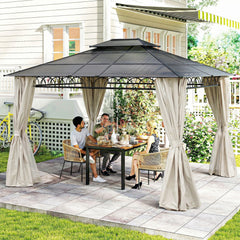 10' x 10' Outdoor Hardtop Gazebo Canopy w/ Double PC Roof, Steel Frame, Nettings, Curtains for Garden Lawn Deck, Black