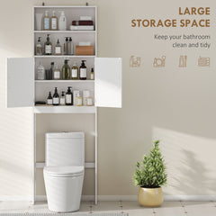 Over The Toilet Storage Cabinet, Freestanding 4-Tier Bathroom Organizer with Adjustable Shelf and 2 Doors, White