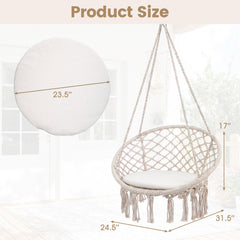 Macrame Swing Chair Hammock Chair with Round Seat Cushion-Beige