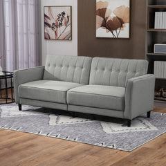 Convertible Bed with Couch, Button Tufted Fabric Sofa Bed with Adjustable Back for Living Room, Charcoal Grey