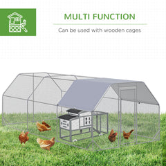 Chicken Run Outdoor, Galvanized Large Metal Chicken Coop Cage, Walk-in Enclosure Poultry Hen Run House Playpen Rabbit Hutch with Flat Roof, Cover, 9.2'x6.2'x6.5', Silver