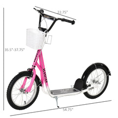 Kick Scooter with Adjustable Handlebar, Kids Scooter with 2 Brakes Basket Cupholder 16" Inflatable Rubber Tyres Orange