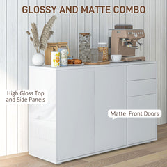 Kitchen Sideboard Storage Cabinet, Modern Coffee Bar with Push-Open Design and 2 Drawers for Living Room, White