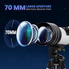 Astronomical Telescope for Adults, 70 mm Aperture Refractor Telescope with 100X, Adjustable Tripod, White