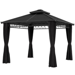 10' x 10' Outdoor Hardtop Gazebo Canopy w/ Double PC Roof, Steel Frame, Nettings, Curtains for Garden Lawn Deck, Black