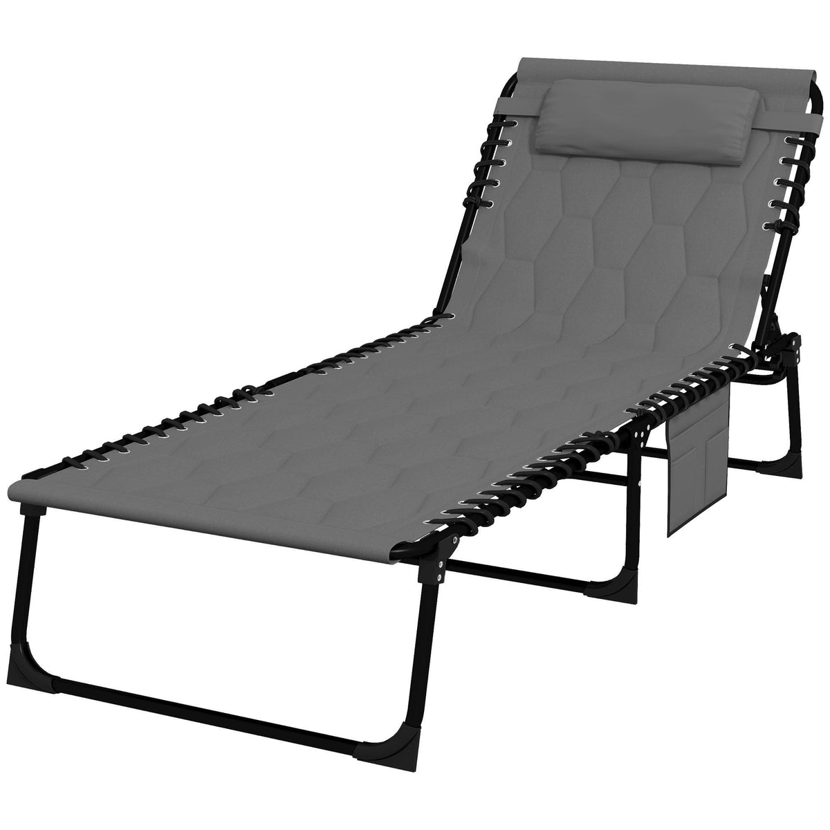 Folding Chaise Lounge with Reclining Back, 25.6" x 74" x 14.2", Grey