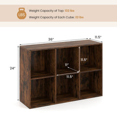 Modern 6-Cube Bookcase with Anti-tipping Kits for Bedroom Living Room-Rustic Brown