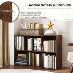Modern 6-Cube Bookcase with Anti-tipping Kits for Bedroom Living Room-Rustic Brown