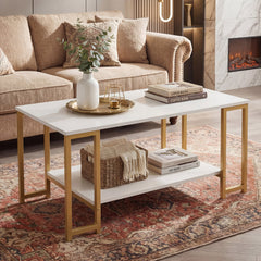 Modern Accent Table with Open Storage Shelf for Apartment and Lounge-White