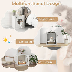 Modern Cat Litter Box Enclosure for Small to Large Cats-White