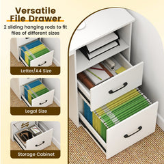 Modern Computer Desk with Power Outlets and File Drawer-White