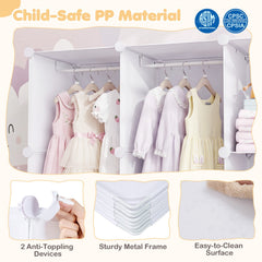 Modular Baby Wardrobe with 13 Cubes and Hanging Rod and Shelves Stackable-White