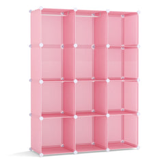Modular Baby Wardrobe with 10 Cubes & Hanging Rod and Shelves Stackable-Pink