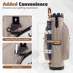 Molded Lock Top Golf Cart Bag with 14-Way Full Length Dividers and 11 Pockets-Khaki