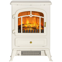 16" Freestanding Electric Fireplace Heater Fire Stove with Wood Burning Flame 750/1500W Black