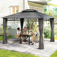 10' x 10' Outdoor Hardtop Gazebo Canopy w/ Double PC Roof, Steel Frame, Nettings, Curtains for Garden Lawn Deck, Black