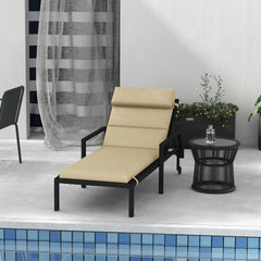 Patio Chaise Lounge Chair Cushion Replacement Sun Lounger Pads with Headrest and Ties, Beige
