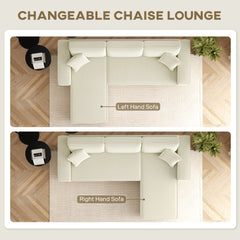 Corner Sofa with Changeable Chaise, Corduroy L-Shaped Sectional Sofa with Pocket Spring, 2 Pillows, Charcoal Grey