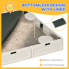 Kids Outdoor Sandbox with Canopy, Bottom Fabric Liner, Brown