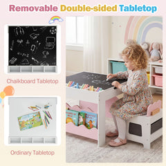 Multi-purpose Activity Kids Table and Chairs Set with Double-sided Tabletop-Pink