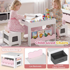 Multi-purpose Activity Kids Table and Chairs Set with Double-sided Tabletop-Pink
