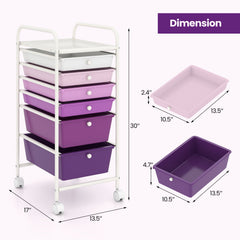 Multifunctional 6 Drawers Rolling Storage Cart Organizer-Purple Gradient