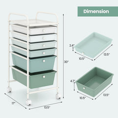Multifunctional 6 Drawers Rolling Storage Cart Organizer-Green Gradient