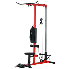 Lat Pull Down Machine, High / Low Pulley Machine with Adjustable Seat and Flip-Up Footplate, Black