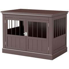 31" Dog Crate Furniture End Table with Three Doors for Small Dogs, Coffee