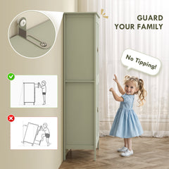 69.5" Tall Kitchen Pantry Storage Cabinet with Motion Sensor LED Light, Modern Kitchen Pantry Cabinet, Green